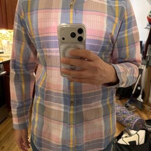 J. Crew Pastel Plaid Button-Down Shirt in Pink, Blue & Yellow